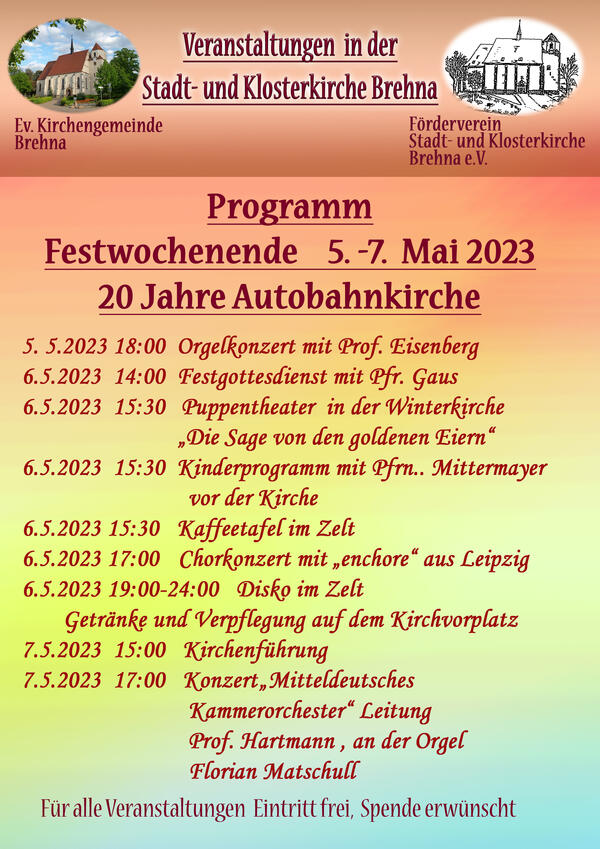 Bild vergrößern: Programmplakat zu 20 Jahren Autobahnkirche Brehna