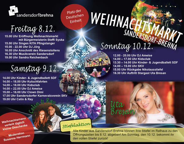 Bild vergrößern: Programm zum Weihnachtsmarkt in Sandersdorf 2023