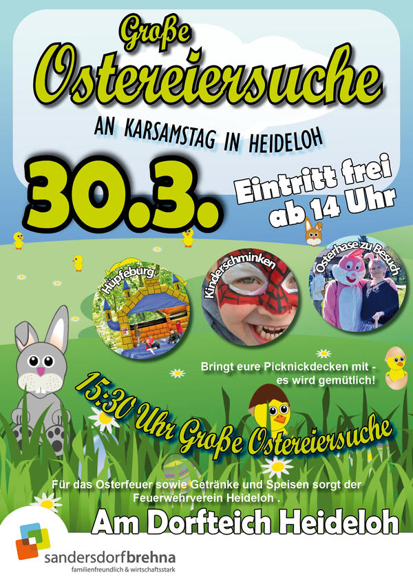 Plakat zur großen Ostereiersuche in Heideloh 2024