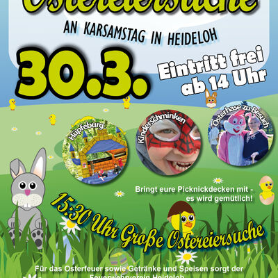 Plakat zur großen Ostereiersuche in Heideloh 2024