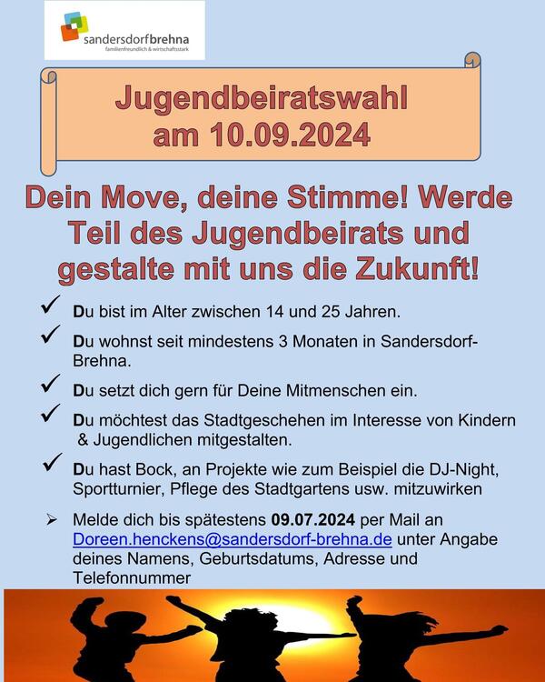 Bild vergrößern: Plakat zu den Jugendbeiratswahlen 2024 in Sandersdorf-Brehna