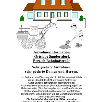 Anwohnerinformation zur Sanierung Bahnofstraße Sandersdorf 2024