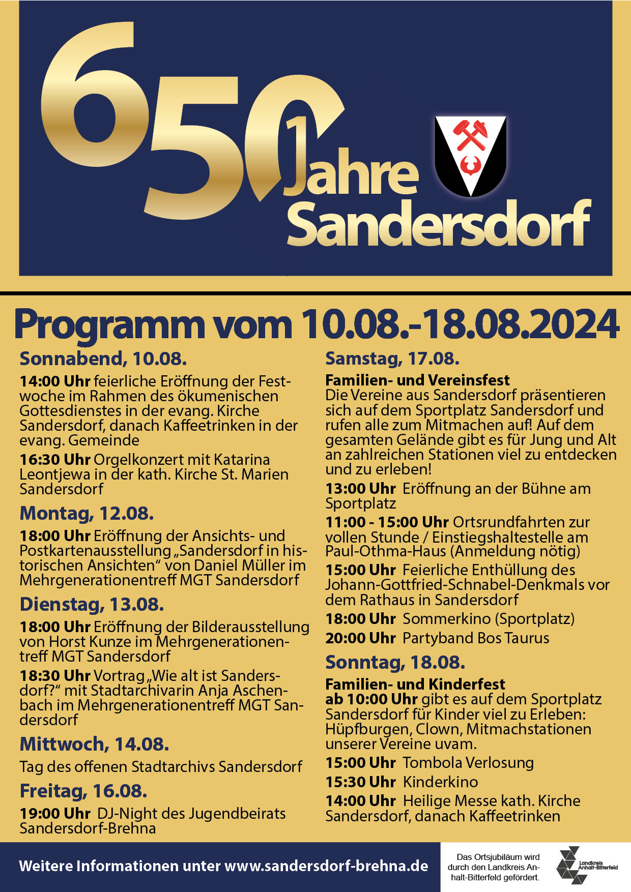 Bild vergrößern: Programm zu 650+1 Jahren Sandersdorf