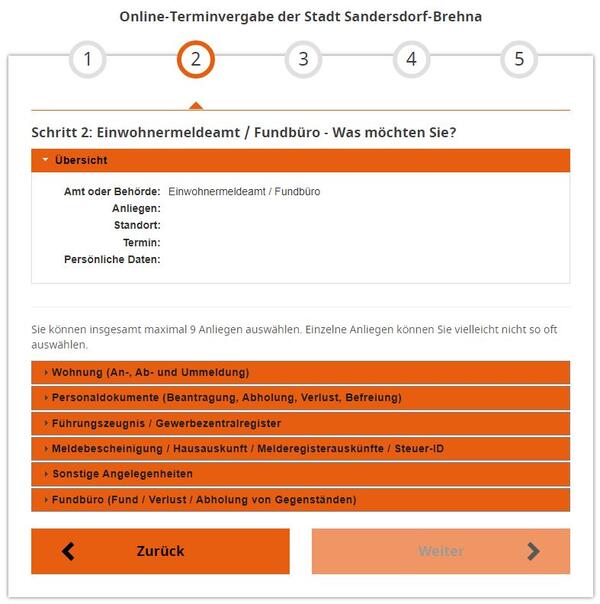 Bild vergrößern: Screenshot der Online-Terminvergabe