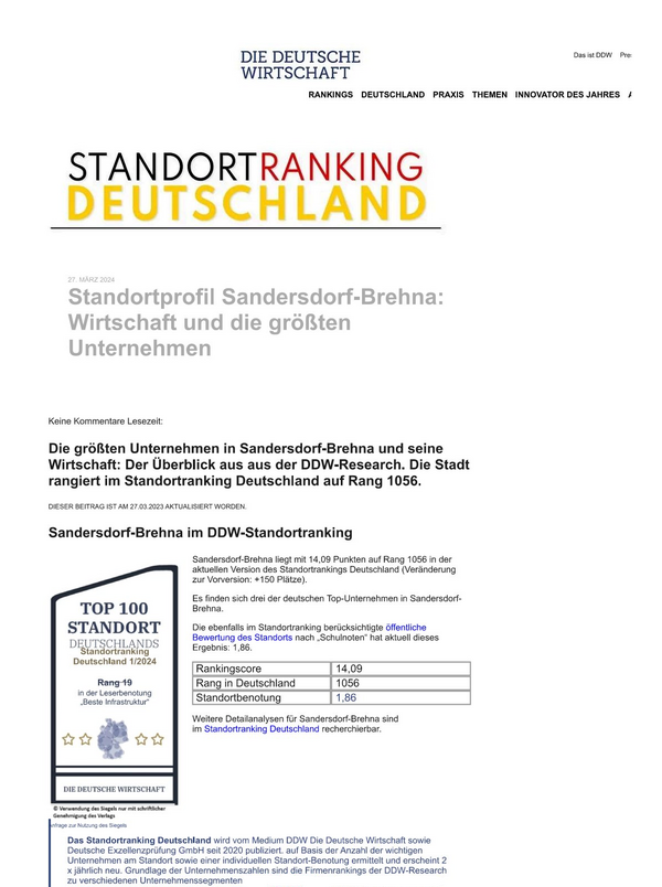 Bild vergrößern: Standortranking