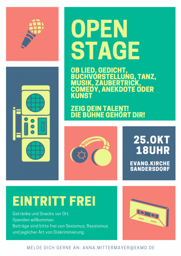 Blau Grün Rot Musik Symbole Offen Mikrofon Nacht Flyer