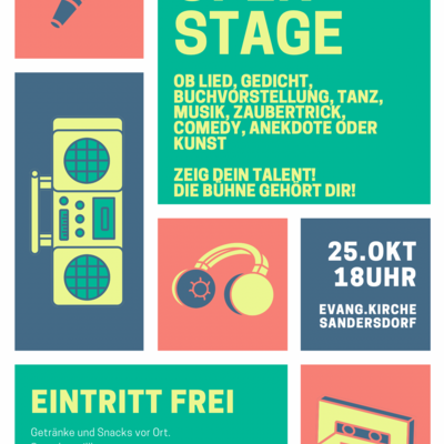 Blau Grün Rot Musik Symbole Offen Mikrofon Nacht Flyer