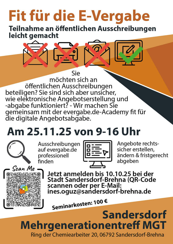 Bild vergrößern: Veranstaltungsplakat zur E-Vergabe / Seminar