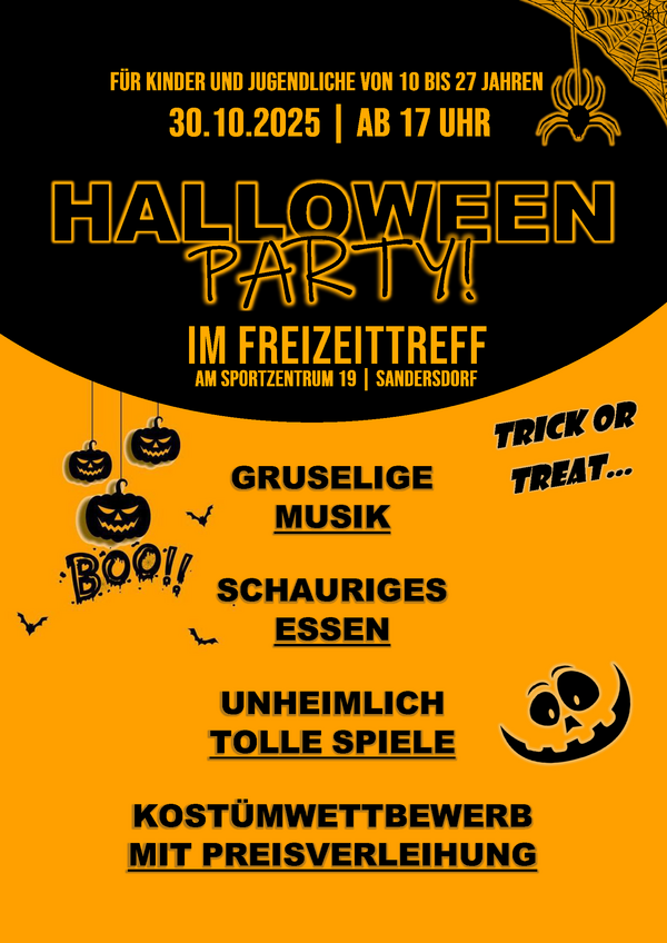 Plakat Halloweenparty am 30.10.2025