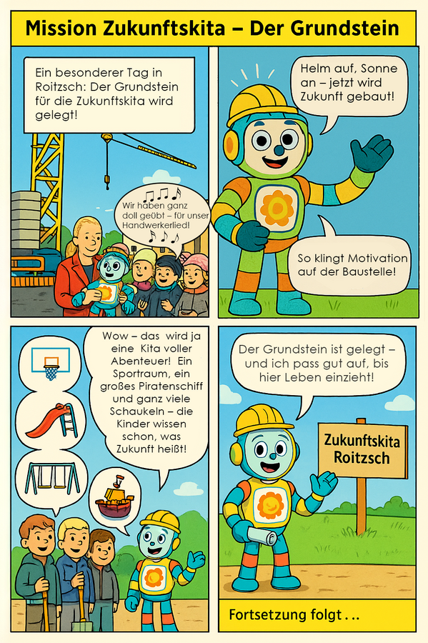 Bild vergrößern: Ein Comic zur Grundsteinlegung mit Zukki.