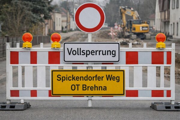 Vollsperrung Spickendorfer Weg in Brehna M&auml;rz 2026