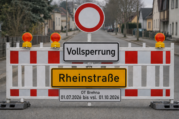 Vollsperrung der Rheinstra&szlig;e in Brehna 2026