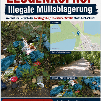 Zeugenaufruf: Illegale M&uuml;llablagerung im Bereich F&ouml;rstergrube / Thalheimer Stra&szlig;e