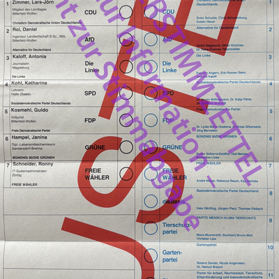 Musterstimmzettel zur Landtagswahl in Sachsen-Anhalt - Wahlkreis 28