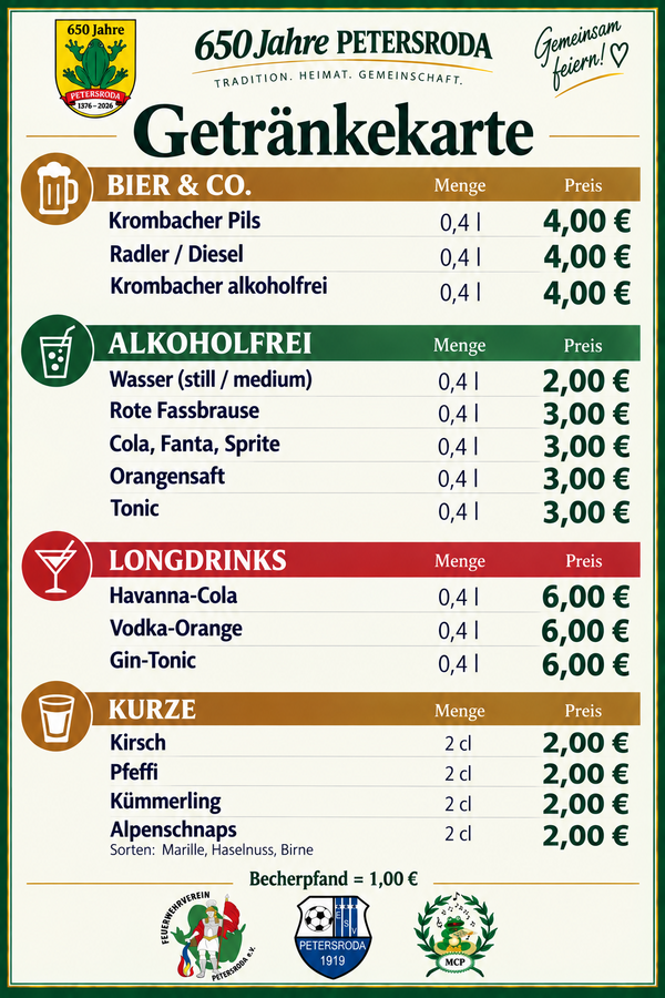 Bild vergr&ouml;&szlig;ern: Getr&auml;nkekarten zum Stadtfest 2026 in Petersroda