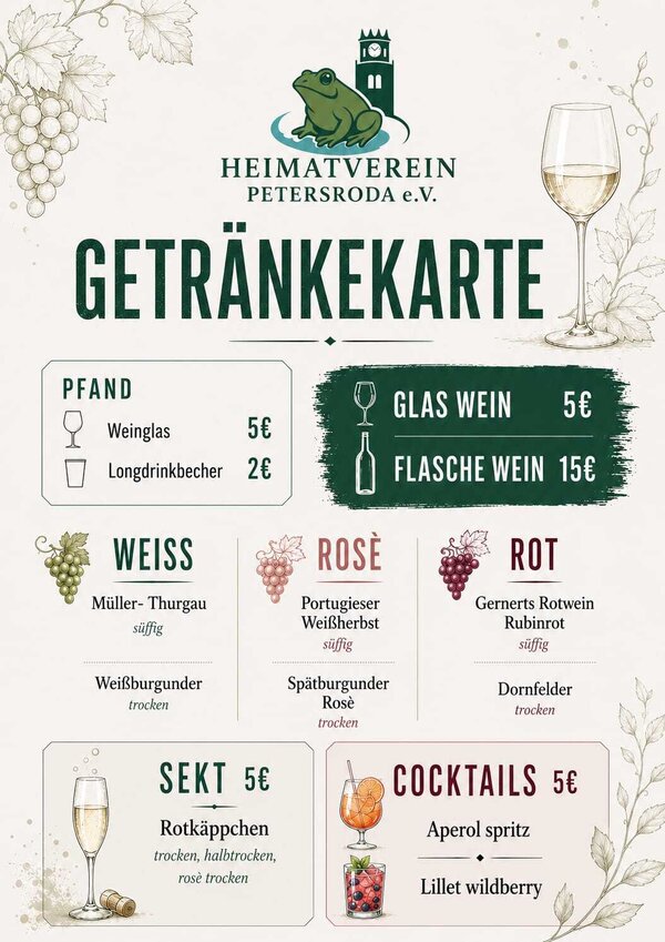 Bild vergr&ouml;&szlig;ern: Getr&auml;nkekarten zum Stadtfest 2026 in Petersroda